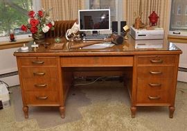 Lovely Wood Executive Desk with Glass Top