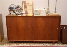 Mid Century Wood Credenza with Sliding Doors
