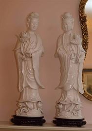 Pair of Blanc de Chine Porcelain Kwan Yin Statues
