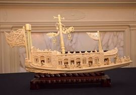 Another Large Asian Boat Carving with Stand