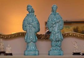Pair of Blue Ceramic Asian Figures