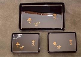 Black Lacquer Asian Trays