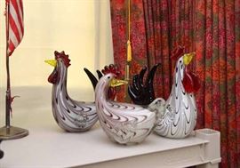 Art Glass Hens / Roosters