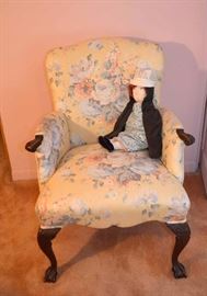 Light Yellow Floral Upholstered Arm Chair