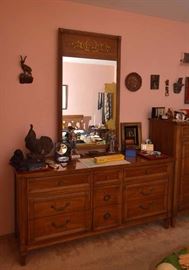 Vintage Wood Chest of Drawers / Dresser with Mirror
