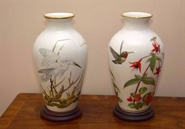 Franklin Mint Porcelain Asian Vases with Bird Motifs