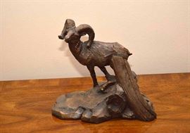 Wood Carved Big Horn Sheep Statue