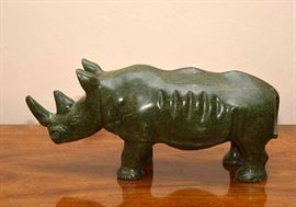 Carved Green Stone Rhino Sculpture