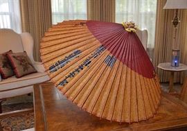 Large Vintage Japanese Parasol with Calligraphy and Origami Images