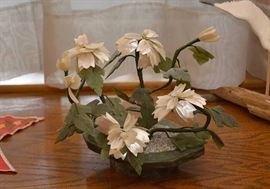 Hand Carved (Quartz & Jade) Flowering Bonsai Sculpture