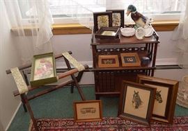Small Mahogany Bookshelf, Luggage Rack, Artwork