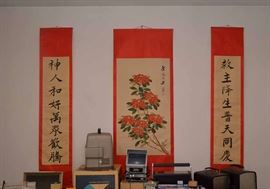 Chinese Calligraphy Scrolls and Flower Scroll Painting
