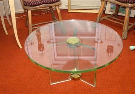 Round Thick Glass & Brass Coffee Table