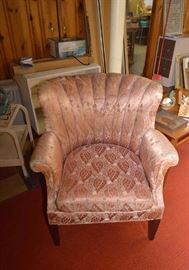 Vintage Pink Satin Upholstered Arm Chair
