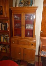 Vintage Wood China / Display Cabinet with Red Interior (Smaller Size)