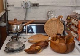 Teak Salad Bowls, Fondue Pot