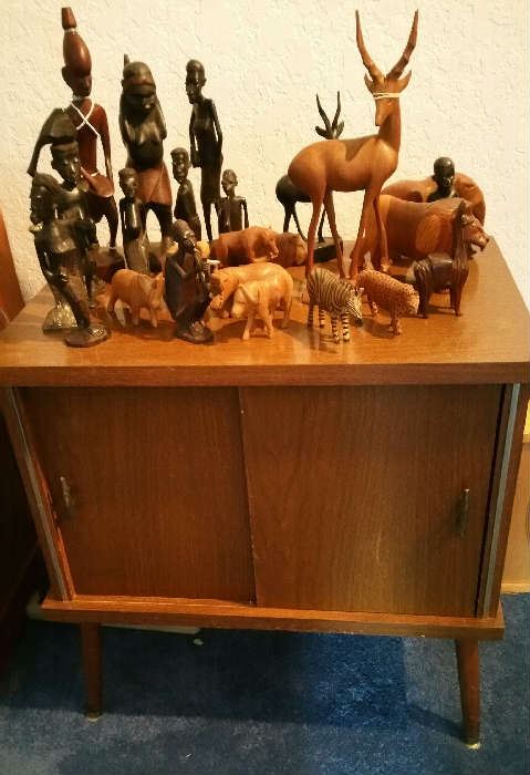 Record cabinet and carved African art