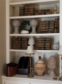 books, lamps, and home decor