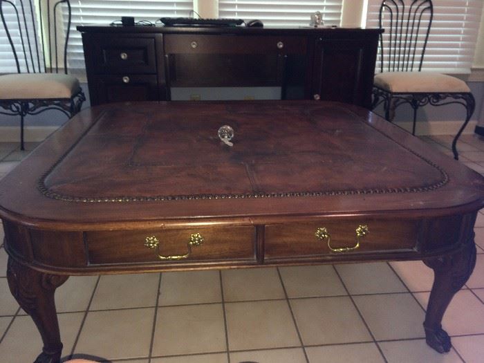 leather top coffee table with drawers