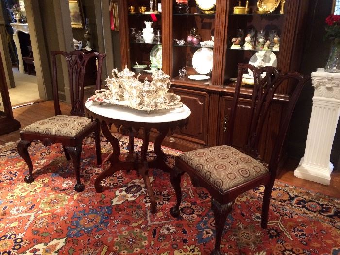 Mahogany chairs  , marble top table ---- these items are on consignment at a different location please call Justus for more information  901-210-6243