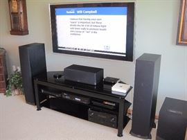 Sony HDTV. Klipsch RC52 center speaker.                  
Klipsch RW 10d subwoofer, Klipsch RF62 floor speakers. 