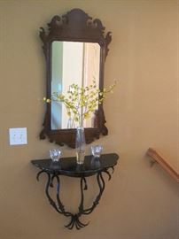 Chippendale mirror. Wall mounted shelf/table.