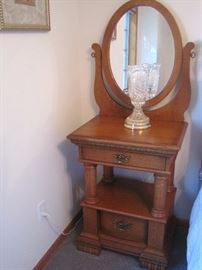 Mirrored oak night stand.