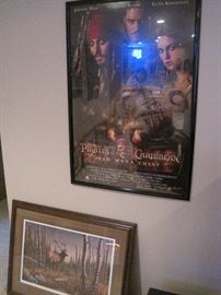 Framed movie posters.