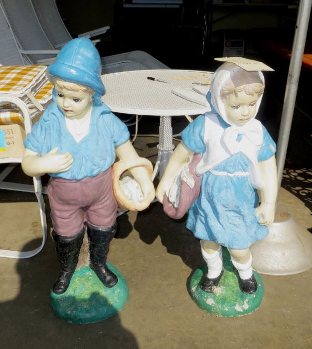 Pair Cement Yard Figurines / Statues