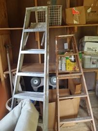 two ladders six and ten foot, garden caddy