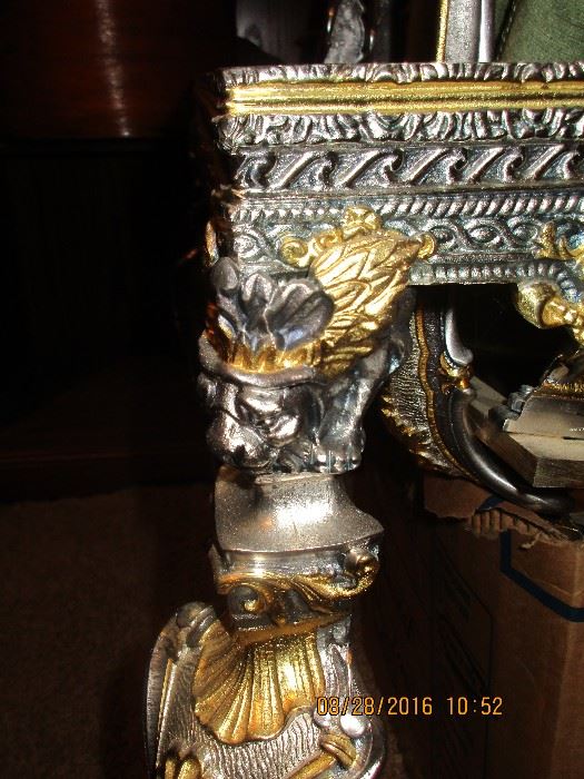 On site only during sale. La Bottega del Vasari Chess Set painted with gold/silver and bronze. Italian marble top 20/200. with velvet covered seats. Purchased in New York for $10,000. Firm price of $6500.00 by appointment only.