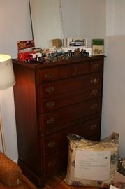 Mahogany Chest of Drawers, Full Bedding Set, Vintage Lead Soldiers, Metal Cars & Trucks