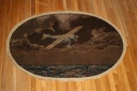 Small Commemorative silk & wool rug: Lindbergh's Flight over the Atlantic 
