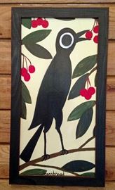 Crows Love The Ripest Cherries 14 1/4 x 26 1/4" Acrylic on Wood by John Cornbread Anderson