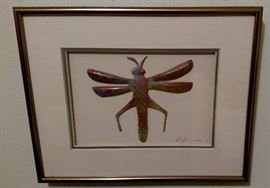 Copper Framed and Matted Grasshopper