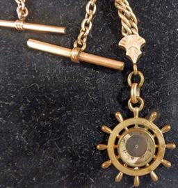 c1898 Elgin Pocket Watch.  Rare production - 4,000 estimated 15j S/N: 7042237 grade 141 - 14k Gold Case with Chain Fobs and Pendants.