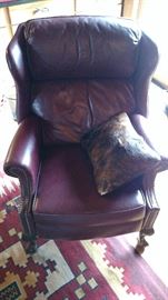Bradington Young Leather Reclining Chippendale Wing Chair