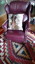 Bradington Young Leather Reclining Chippendale Wing Chair