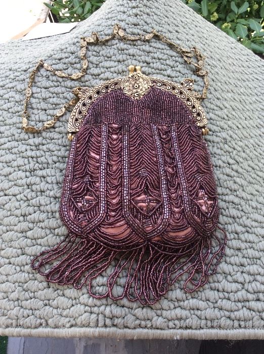 Drop dead gorgeous antique beaded bag in amethyst
