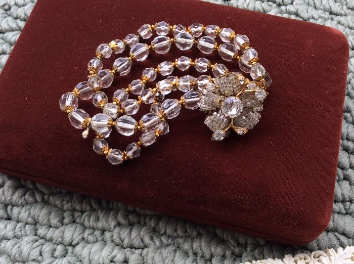 Vintage Miriam Haskell gold tone and crystal bracelet with a daisy closure  - absolutely fabulous!