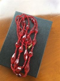 Beautiful red faceted glass bead necklace
