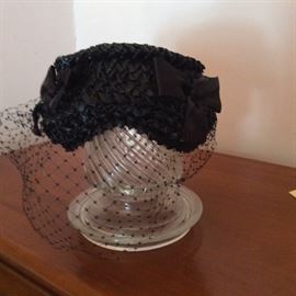 Schiaprelli Straw Hat with Bows and Veil
