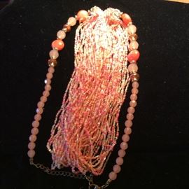 Unmarked pink jet and glass bead necklace