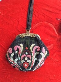 Gorgeous antique beaded bag in pinks and reds