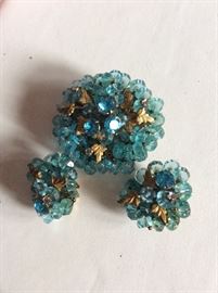 Vintage Miriam Haskell brooch and clip ons