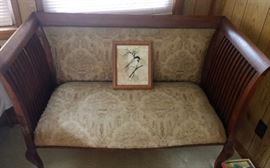 upholstered bench with slat back