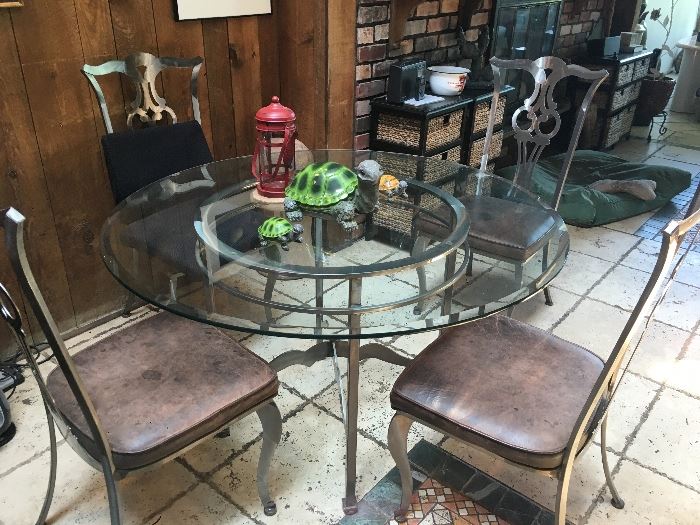 Round glass top table & chairs
