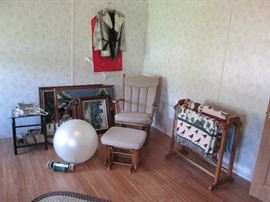 glider chair, quilt rack