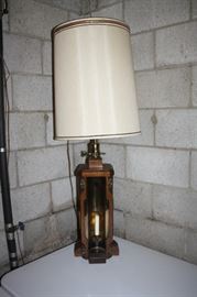 Vintage tall wood lamp with candelabras around base