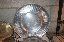 Vintage hammered large tin platter